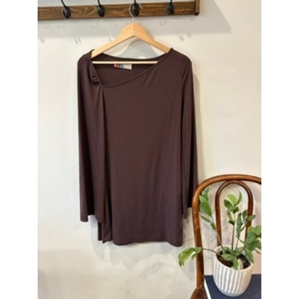 Free People We The Free Brown Asymmetrical Cutout Neck Long Sleeve Tunic Top S